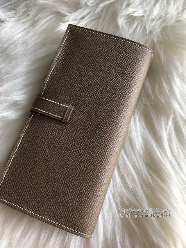 Hermes錢包 愛馬仕bearn長款錢夾 進口epsom皮 大象灰 金扣銀扣  tdh2184